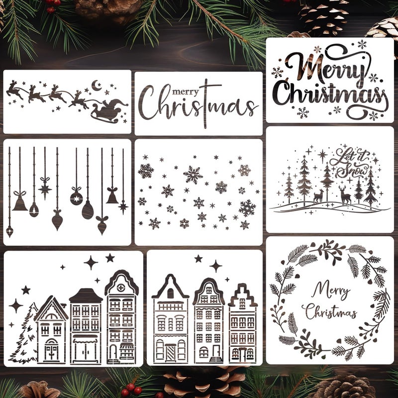 zosylley Christmas Stencils for Crafts Reusable Christmas Window Stencil Xmas Village House Holiday Stencils for Painting on Wood Door Mats Fabrics Decor - Image 1